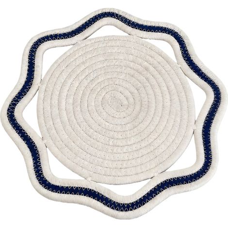 Tovaglietta ottagonale artistica, tappeto bianco e blu scuro, 30 cm