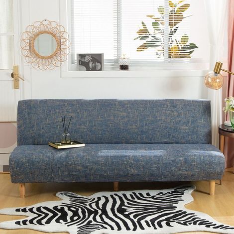 Stretch Sofa Cover without Armrest, Universal Armless Sofa Cover All Covered Folding Sofa Protector, Easy to Install and Clean, 3 Seater Sofa Cover, Blue (1/4)