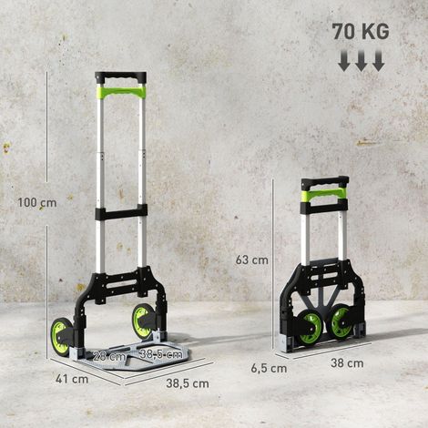 Diable Pliable avec Poignée Réglable, Roues Pivotantes, Gris et Vert, Capacité 70 Kg (1/4)