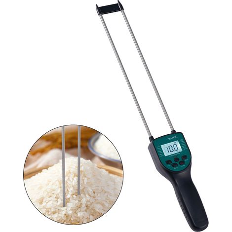 Misuratore di umidità del fieno, tester per balle, sensore a doppia asta, schermo LCD retroilluminato, annuncio vocale, spegnimento automatico per riso, grano, mais, orzo, riso, sorgo, mangimi in pell (1/5)