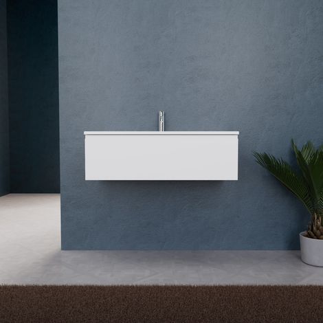 Inda - Badezimmerschrank B.100 mit mattem Waschbecken / Mattweiß 1 Schublade - Rubin
