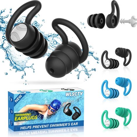 Bouchon oreille piscine,Lot de 3 paires de Bouchons oreilles pour piscine  En silicone souple,Imperméables et réutilisables,Pour la douche, la natation, le surf,plongée (1/5)