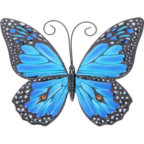 Papillons en fer, décoration murale, papillons artisanaux, ornements, papillons décoratifs en fer-16X12CM-Blue (1/3)