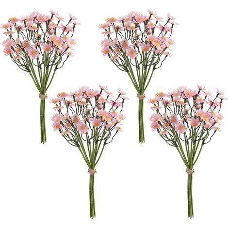 Marguerites artificielles roses, 4 pièces, fausses fleurs sauvages d'extérieur avec tiges pour décoration de jardin de maison (1/5)