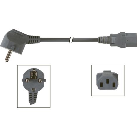 Perel Netzkabel, H05VV-F 3G1, 2 m, 10 A/230 V, 2500 W, Typ E/F 90° auf C13, für innen, PVC, schwarz (1/4)