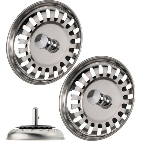Spülbeckenstöpsel aus Edelstahl – 2er-Pack – Küchenfilter Ø 80 mm – Robuster Ablauf mit Stange – Universeller Ersatz – Silber (1/5)