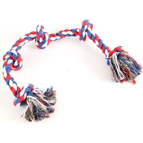 Corde en coton résistante pour chien jouet à mâcher rouge bleu blanc 90cm 750g (1/4)
