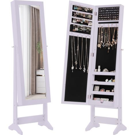Armoire à bijoux sur Pied avec Miroir Psyché Coffre à Bijoux, Armoire de Rangement Cosmétiques,3 Positions Réglables, Violet (1/2)