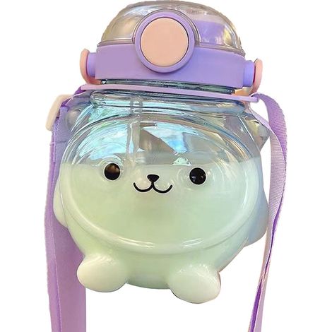 Gourde 1000ml Forme Ourson Portable avec Paille et Sangle Été Violet (1/5)