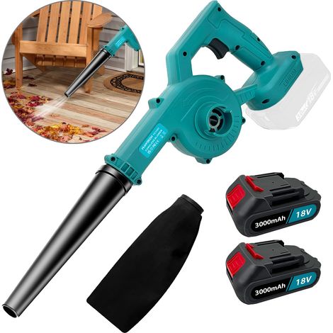 Souffleur aspirateur sans fil 2 en 1 18V 2 batteries 3000mAh, buse de soufflage + sac à poussière, chargeur UE, outil jardin bricolage nettoyage