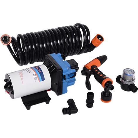 Kit de pompe à eau portable 17 L/min (4,5 GPM) avec membrane, tuyau de 6 m (20 pi) résistant aux UV, buse réglable, pression de 70 PSI (4,8 bar) et pressostat, idéal pour le nettoyage de la cuisine. (1/5)
