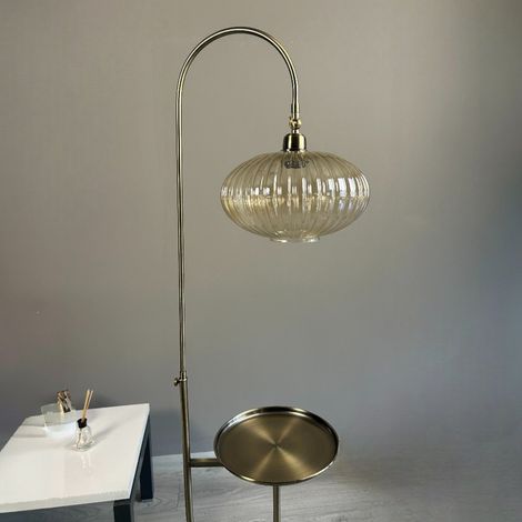 Lampadaire Elegant Verre, Moderne, Lampadaire pour Salon, Chambre à Coucher, Chambre d'enfant avec Douille E27, Largeur 37 cm, Abat-jour Réglable, Lampadaire avec Tablette et Variateur (1/4)
