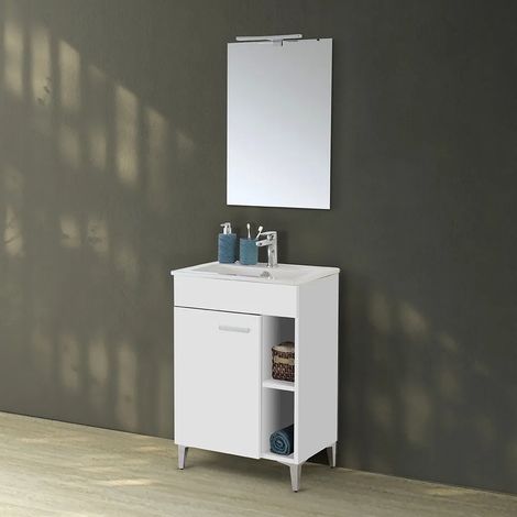 Mobile bagno a terra 60 cm bianco lucido con 1 anta lavabo e specchio Martha (1/5)