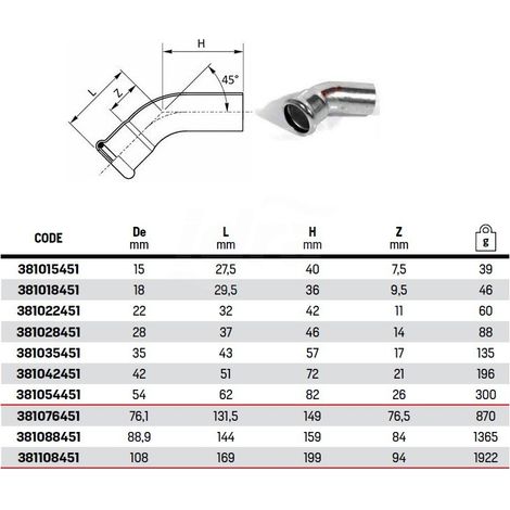 Curva 45° MF ø42 a pressare 381042451 (1/3)