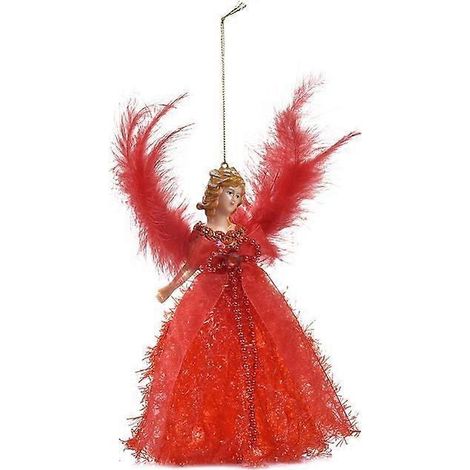Mini pendentif ange princesse pour sapin de Noël avec ailes argentées, décoration pour la maison, rouge 02 (1/5)