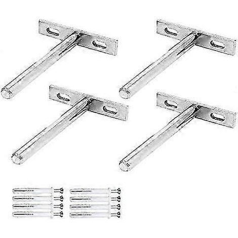 Support invisible pour étagères flottantes, lot de 4, fixation dissimulée, en forme de T pour étagères en bois, tige de 8 cm - Nickelé - AquaForge (1/5)