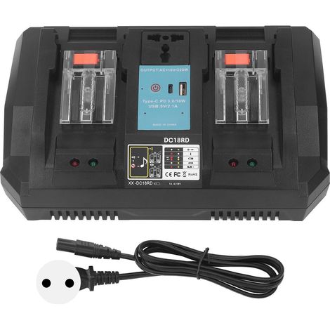 Chargeur Batterie Lithium 14,4V 18V avec Inverseur Type C LED, Double Chargeur pour BL1840B, Prise UE 100-240V (1/5)