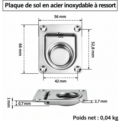 Loquet de plancher encastrable à ressort embouti en acier inoxydable 304 6656 mm 66 56 304 40 g – Livraison gratuite