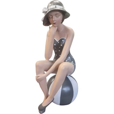 Dekofigur Badefrau auf Ball 36,5 x 20 cm grau Figur