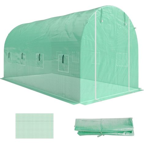 Bâche pour serre 4 x 2 m en polyéthylène vert avec porte roulante et 8 fenêtres, résistante à l'eau et aux déchirures, protection UV (1/5)