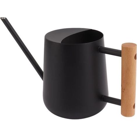 1 arrosoir en acier inoxydable, bec allongé, manche en bois, 900 ml, pour plantes d'intérieur et terrasse (1/4)