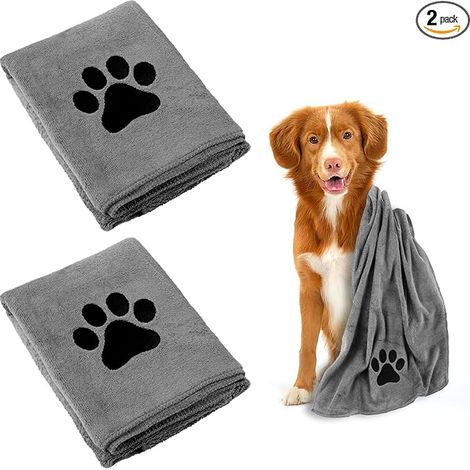 Toallas para perros en paquete de 2, súper absorbentes, adecuadas para gatos y perros, toallas de microfibra de secado rápido para mascotas de color gris, 75 x 35 cm, adecuadas para gatos, perros u ot