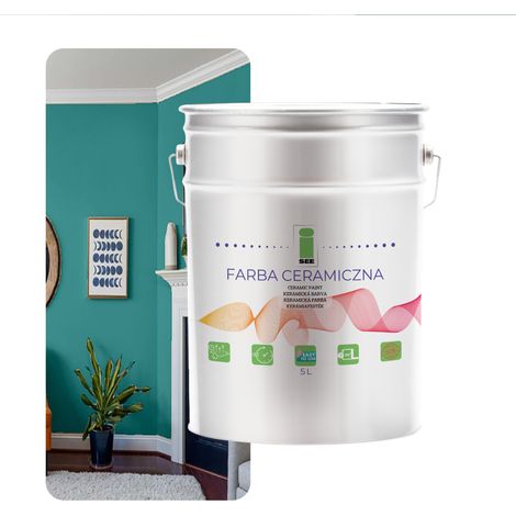 Peinture murale céramique lavable verte turquoise menthe 5L résistante aux taches (1/5)