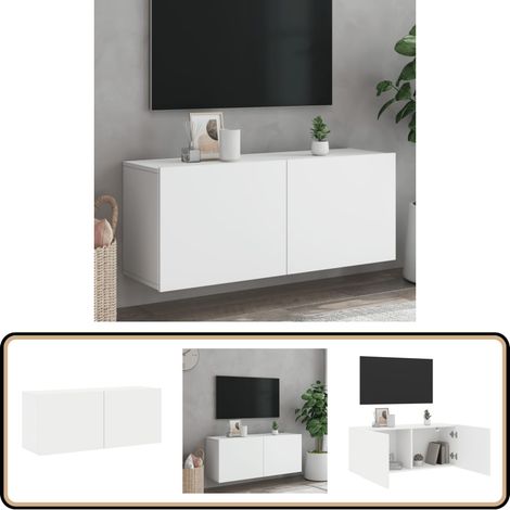 Meuble TV mural blanc 100x30x41 cm - Meubles Tv - Meuble Tv Mural - Support Tv - Meuble Hifi - Meuble Blanc