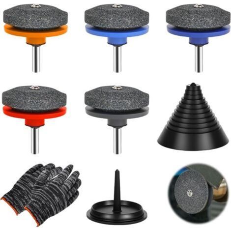 7 Pièces Aiguiseur Lame Tondeuse, Affuteur Lame Tondeuse avec Equilibreuse Lame Tondeuse et Gant, Idéal pour Les Outils Jardin (1/5)