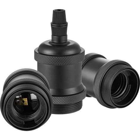 Vintage E27 Adaptateur Douille, Suspension lampe, Solide Cuivre Céramique Douille pour Plafonds Bricolage Suspension Lampe Noir,3pcs (1/5)