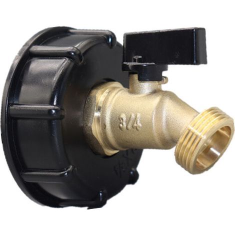 Adaptateur IBC 1000 l Adaptateur de réservoir IBC Adaptateur de réservoir S60X6 pour robinet de jardin en laiton (fil épais S606, poignée papillon noire, fil extérieur d'exportation) (1/5)