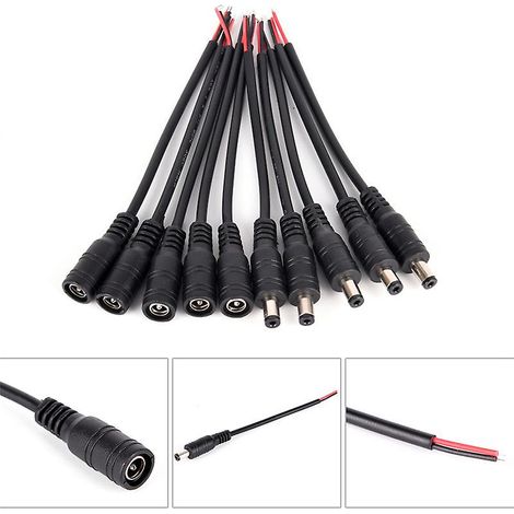 Câble de connexion de sécurité 5 paires 5,5 x 2,1 mm mâle + femelle pour prise d'alimentation CC (1/4)