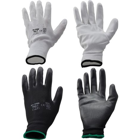 GUANTI POLIESTERE / POLIURETANO Tg. 7 (S) - palmo bianco- 12 coppia  - GRIFON SAFETY