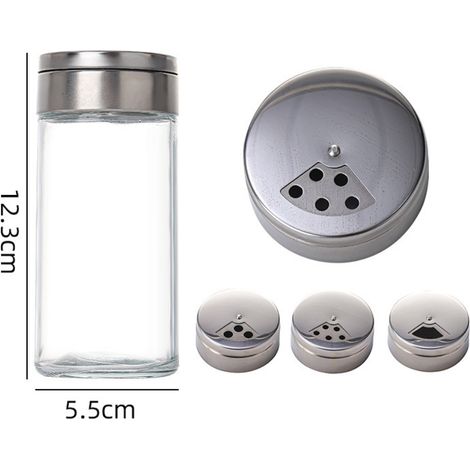 Set aus 4 Salz- und Pfeffermühlen mit 200-ml-Glasbehältern mit verstellbaren Löchern für präzises Dosieren.