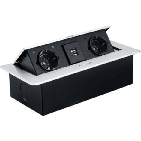 Prise Encastrable Plan de Travail argent, Multiprise Plan de Travail Cuisine avec 2 Prises +2USB