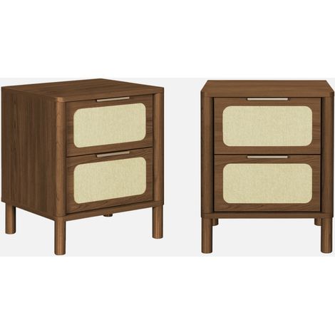 Set di 2 comodini vintage decorazione legno e canna, 2 cassetti (1/5)