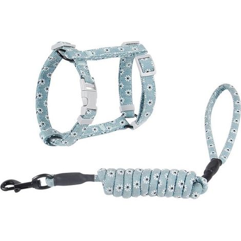 Harnais floral 1 pièce avec laisse réglable, adapté aux chats, bleu clair, M (6-12 chats) (1/5)