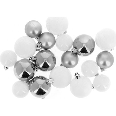 Boules de Noël ARGENT / BLANC 18 pcs Ø3cm / Ø5cm - SILUMEN