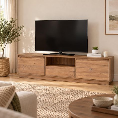 Meuble TV, Buffet de Salon, Armoire Basse pour TV, Base Murale de Rangement, 160x30 h42 cm, Pin (1/5)