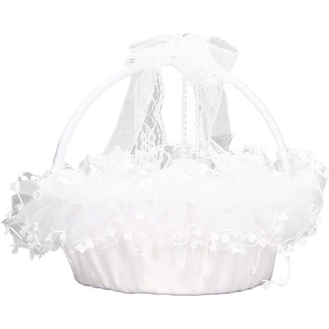 Panier Fleuri Dentelle Anse Pliable Corbeille Pétales Accessoire Mariage Cérémonie Fête Décoration (1/5)