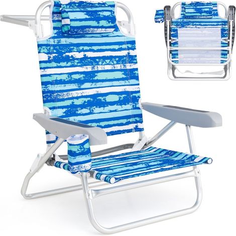 Ensemble de 2 chaises de plage pliantes, inclinaison réglable, bleues