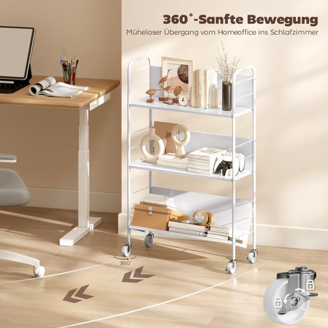 Étagère de rangement à 3 niveaux avec roulettes, bibliothèque pour jouets de chambre, 69 x 26 x 108 cm, blanc (1/5)
