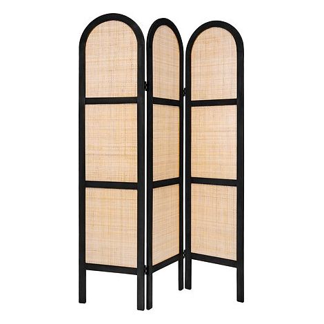 Atmosphera – Paravent pliable 3 panneaux en bois de paulownia et rattan – Cannage noir contemporain – Dimensions 120x170cm