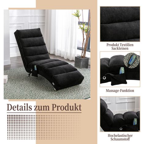 Fauteuil inclinable moderne et fixe avec soutien lombaire, vibration douce, poches latérales, idéal bureau/salon/chambre — lin noir