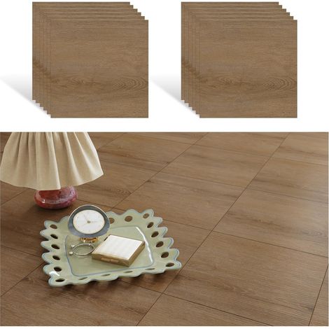 Dalle Pvc Adhesive Sol Marron Bois Sol Adhesif 12 Pièces Dalle Adhesive Salle de Bain Imperméable Carrelage Adhesif Sol Effet Bois Revetement de Sol Carré Vinyle Chambre Salon 30cm x 30cm (1/5)
