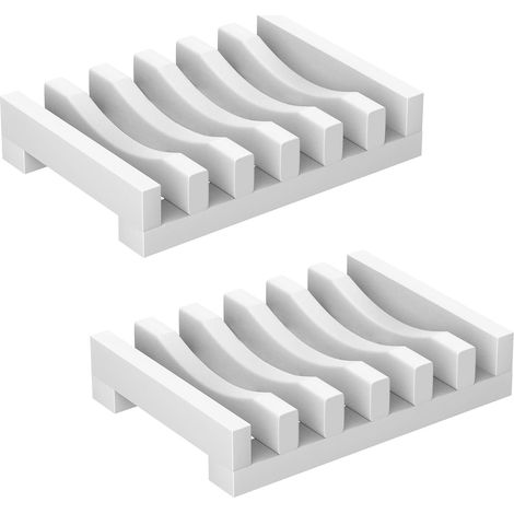 Set de 2 Porte-savon, Silicone Blanc, Design Drainant, Séchage Rapide, Pour Salle De Bain Et Cuisine