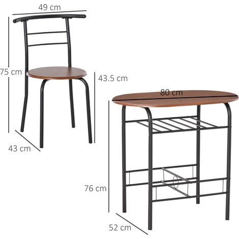 Ensemble de salle à manger moderne composé d'une table et de deux chaises, comprenant trois meubles peu encombrants, idéal pour les cuisines, les balcons, les restaurants et les bars, en marron et noi (1/5)
