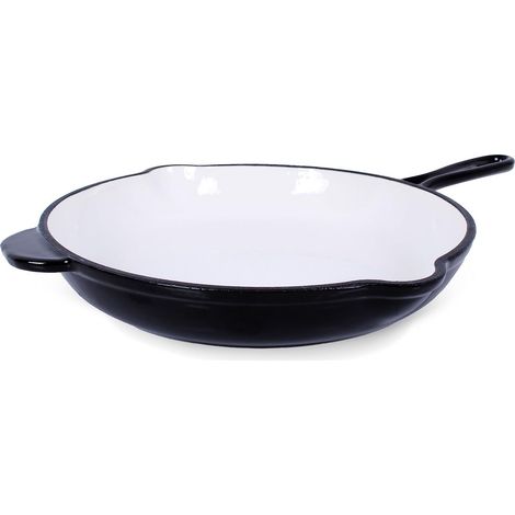 ECHTWERK Padella in ghisa con rivestimento smaltato, padella in ghisa, con due manici e beccuccio, adatta per forni, barbecue, induzione, Ø 26,5 cm, colore nero (1/4)