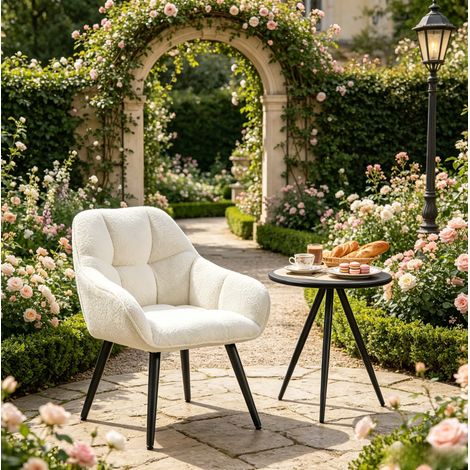 Fauteuil lounge en tissu crème avec dossier ergonomique, accoudoirs arrondis et pieds métal réglables, chaise d’appoint pour salon, chambre, bureau  CHICFURN (1/5)