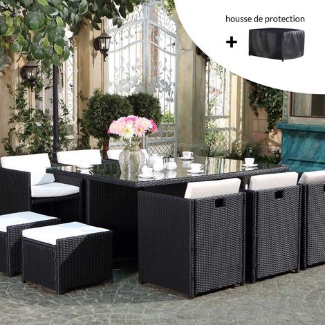 Set di mobili da giardino a 10 posti nero/bianco + telo di protezione MIAMI (1/2)